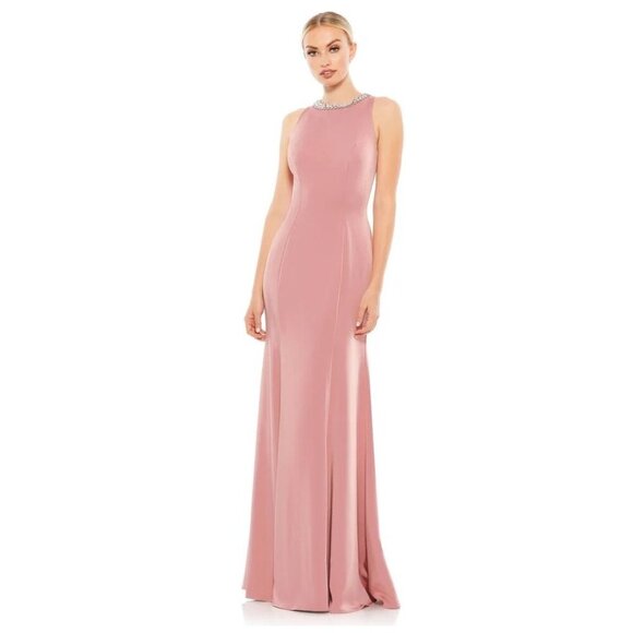 Mac Duggal Embellished Neck Trumpet Gown Rose Pink 12 #9845 - Picture 1 of 9